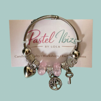 Boho zilverkleurig armbandje verguld hart - sleutel - levensboom