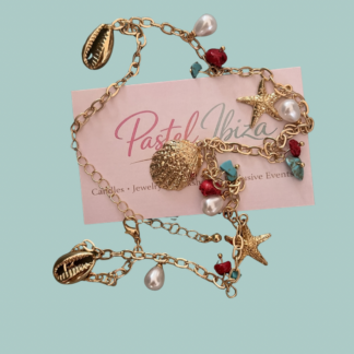 Vintage bohemian schelp/ zeester ketting - ocean